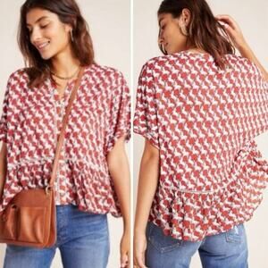 Anthropologie Red and White Blouse